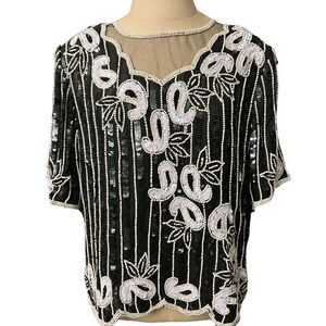 Stenay Vintage Fully Beaded Sequined Silk Blouse / SZ: L